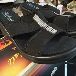 Skechers Women's Black Sandals with Silver Accents